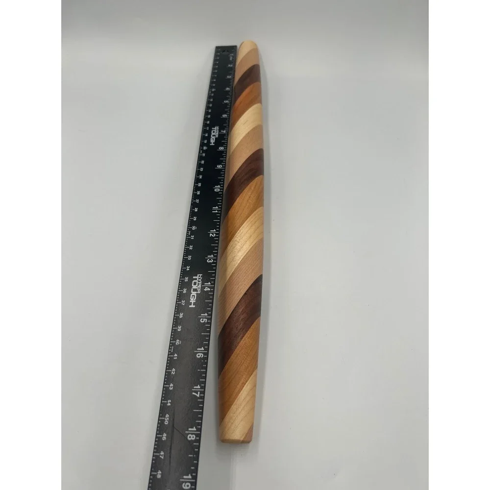Handmade Amish Rolling Pin Mixed Hardwood French Tapered Striped Wood Pastry